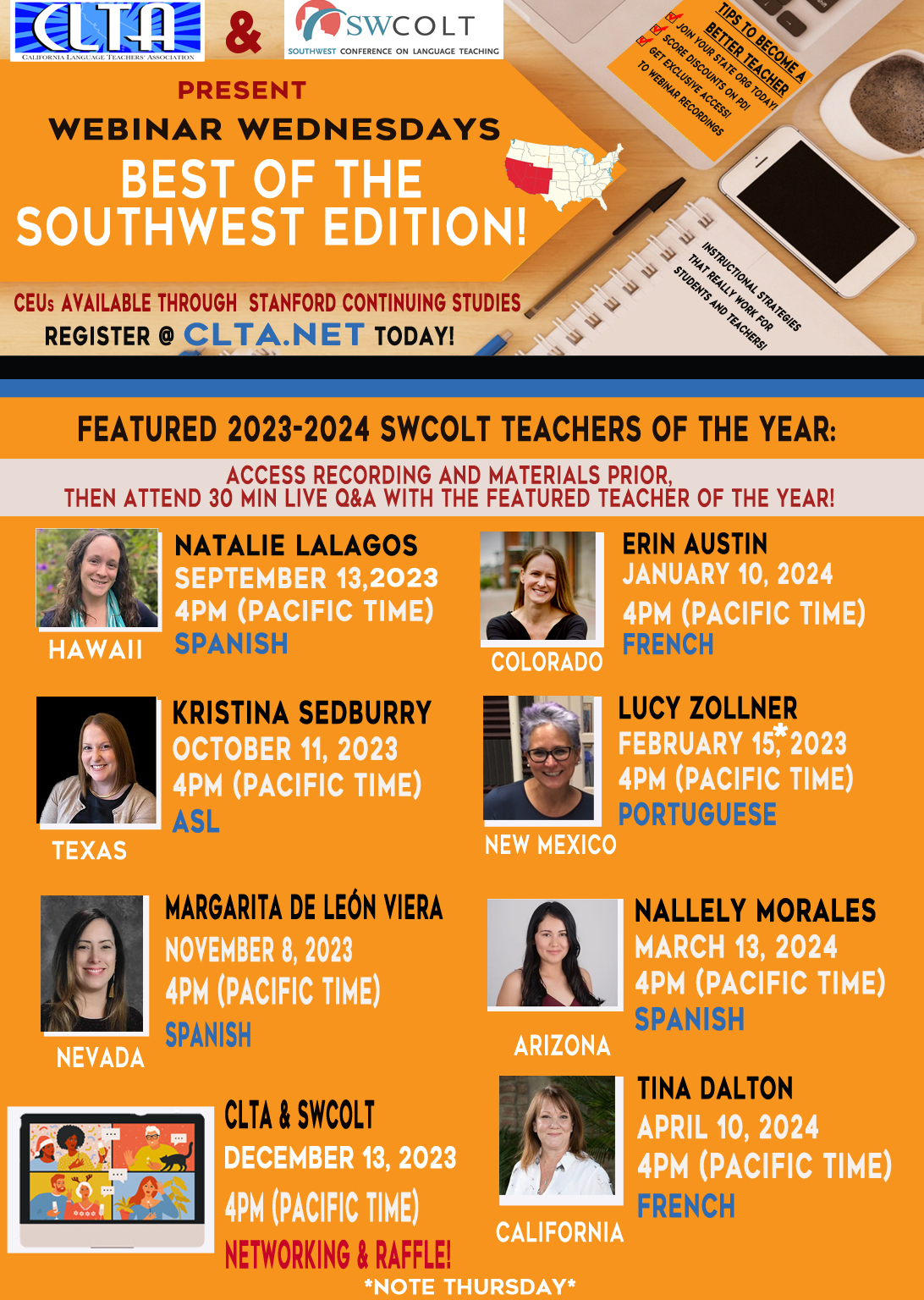 Best of the Southwest 2023-24 Full Presenter Layout, dates and titles